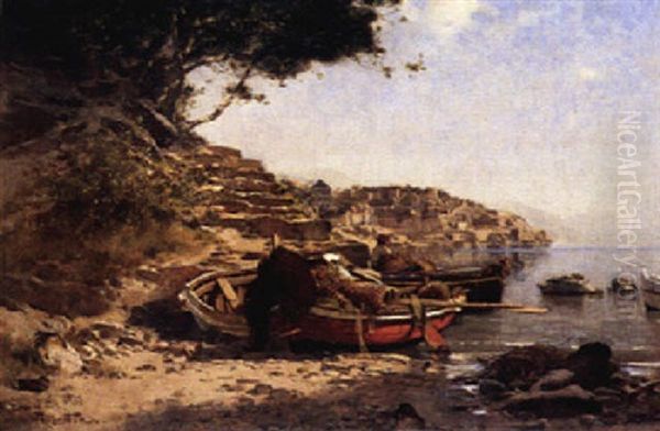 Fischerboote Am Strand In Sudlicher Kustenlandschaft - view 1
