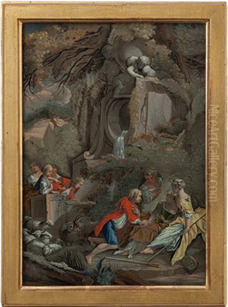 Zwei Schaferszenen In Parklandschaft Mit Antikisierenden Statuen Und Ruinen (2 Works) - view 1