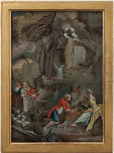 Zwei Schaferszenen In Parklandschaft Mit Antikisierenden Statuen Und Ruinen (2 Works) by Franz Thaddaeus Menteler the Elder