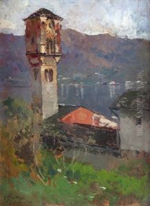 Paesaggio Con Campanile by Giuseppe Mentessi