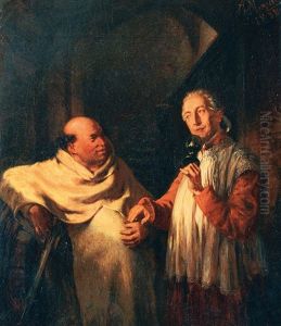 Monk And Priest In A Wine Cellar by Adolph von Menzel
