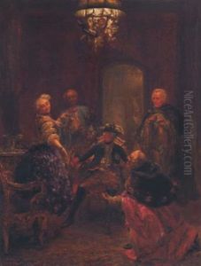 Friedrich Der Grosse Und Die Tanzerin Barbarina Mit Chevalier De Chasot, Graf Algarotti Und General Rothenburg by Adolph von Menzel