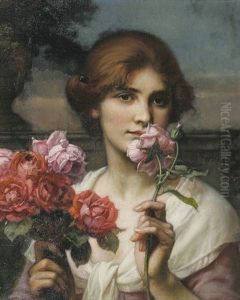 Junge Frau Mit Rosenbouquet