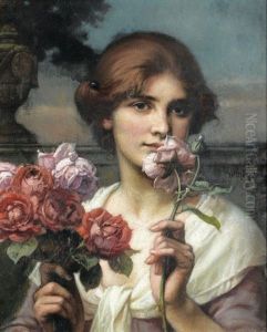 Junge Muse Mit Rosenbouquet