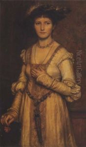 Portrait Of A Lady In A Period Costume Holding A Rose by Wilhelm Menzler
