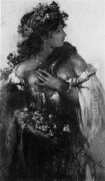Portrat Einer Jungen Frau Mit Blutenkranz Und Blumenstraus - view 1