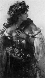 Portrat Einer Jungen Frau Mit Blutenkranz Und Blumenstraus Portrat Einer Jungen Frau Mit Blutenkranz Und Blumenstraus