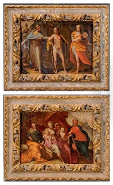 Hercule A La Croisee Des Chemins Et Vierge A L'enfant Entre Sainte Marie-madeleine Et Une Sainte Debout Appuyee Sur Une Ancre (pair) - view 1