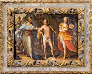 Hercule A La Croisee Des Chemins (+ Vierge A L'enfant Entre Sainte Marie-madeleine Et Une Sainte Debout Appuyee Sur Une Ancre; Pair) by Pietro Mera