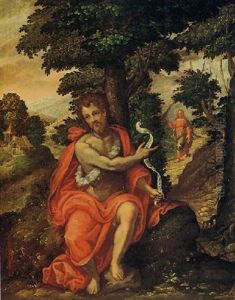 Il Battista E Cristo Sopravveniente In Un Paesaggio by Pietro Mera