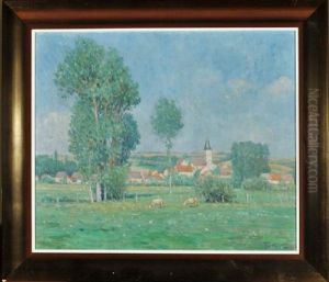 A French Provincial Landscape With A Village And Its Church In The Middle Distance A French Provincial Landscape With A Village And Its Church In The Middle Distance