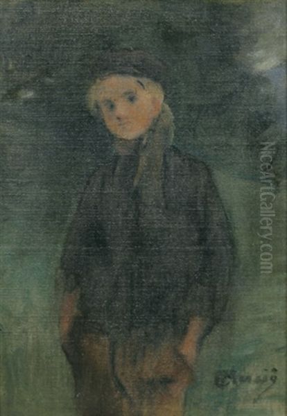 Stehender Junge Mit Schal In Schemenhafter Landschaft - view 1