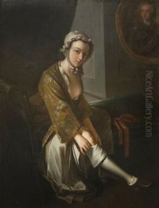 A Young Woman Taking Off Her Stocking
