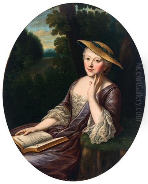A Lady Seated In A Landscape, Holding A Book - view 1