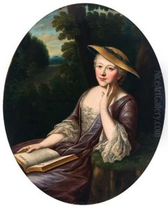 A Lady Seated In A Landscape, Holding A Book by Philip Mercier