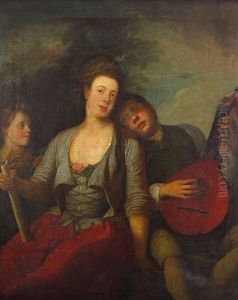 Portrait Of A Lady With A Boy Playing A Lute And A Girl Playing The Triangle