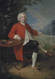 Portrait Of Ralph Crathorne Of Ness Hall, North Riding, Yorkshire, Seated At A Table In A Landscape