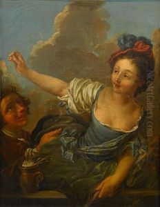 Lady Blowing Bubbles With Attendant by Philip Mercier