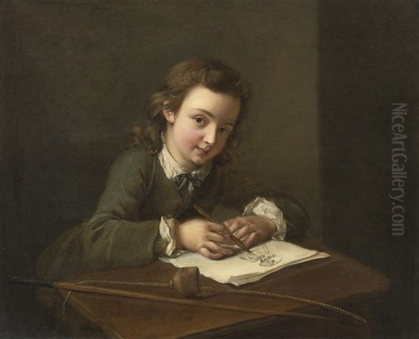 A Boy Drawing At His Desk by Philip Mercier