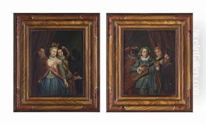 Figures Of The Commedia Dell'arte; Figures Of The Commedia Dell'arte (pair) by Philip Mercier
