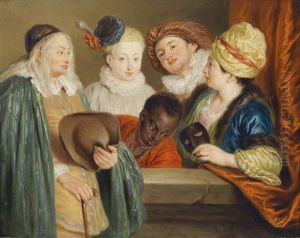 Karnevalsszene Mit Vier Eleganten Personen Und Einem Mohren by Philip Mercier