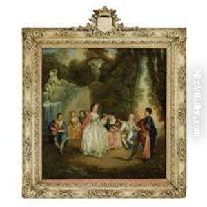 An Elegant Company In A Wooded Landscape, Near An Elaborately Sculpted Fountain by Philip Mercier