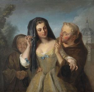 The Secret: A Young Woman, Accompanied By Her Duenna, With A Monk