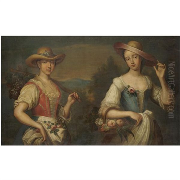 Two Girls Carrying Fruit - view 1