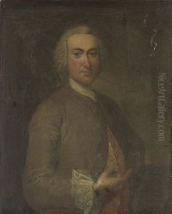 Portrait Of A Gentleman In A Grey Coat And Red And Silver Embroidered Waistcoat