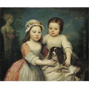 Portrait Of Two Young Girls With A Dog Portrait Of Two Young Girls With A Dog