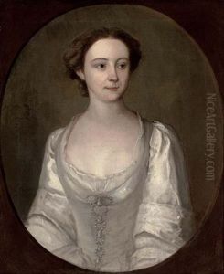 Portrait Of A Lady In An Oyster Satin Dress With Pearls by Philip Mercier