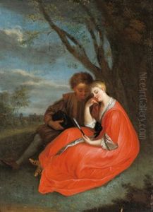 Liebespaar In Einer Bewaldeten Landschaft by Philip Mercier