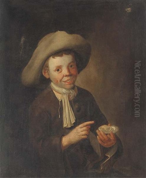 A Young Boy Holding An Oyster - view 1