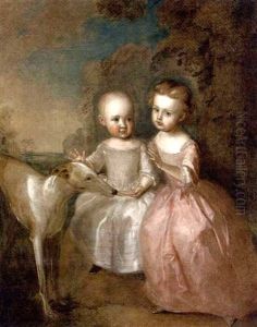 Double Portrait Of A Boy And A Girl In A Landscape With A Greyhound, He In An Oyster Satin Dress, She In A Pink Dress