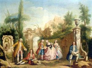 Elegant Company In A Park With Classical Ruins