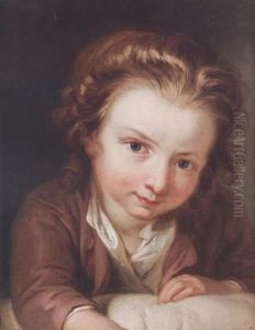 A Young Boy In A Mauve Coat And White Shirt, Leaning Over A Pillow by Philip Mercier