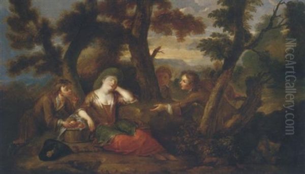 Three Boys Grabbing Apples From A Sleeping Girl - view 1