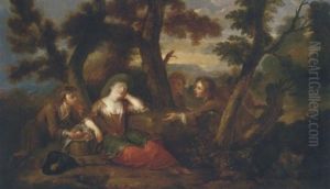 Three Boys Grabbing Apples From A Sleeping Girl by Philip Mercier