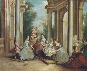 Children With Their Nurse Playing On A Hobby-horse On A Terrace by Philip Mercier