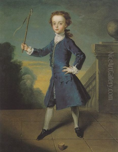 Portrait Of A Boy Wearing A Blue Coat, With A Spinning Top - view 1