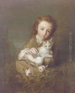 A Boy Holding A Kitten In A Landscape by Philip Mercier