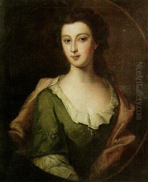Portrait Of A Lady Wearing A Green Dress And Red Shawl - view 1