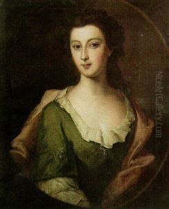 Portrait Of A Lady Wearing A Green Dress And Red Shawl