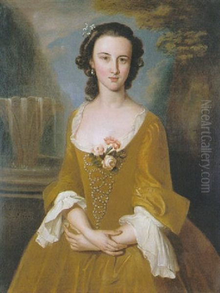 Portrait Of Mrs. Quarles Harris, Three Quarter Length, In A Garden With A Fountain Beyond - view 1