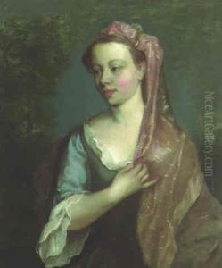 Portrait Of A Lady In A Blue Dress With A Lilac Headscarf Portrait Of A Lady In A Blue Dress With A Lilac Headscarf