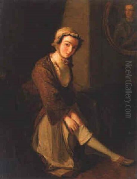 Portrait Of Clementina Walkinshaw Pulling On Her Stockings, A Portrait Of The Young Pretender Above - view 1