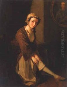 Portrait Of Clementina Walkinshaw Pulling On Her Stockings, A Portrait Of The Young Pretender Above