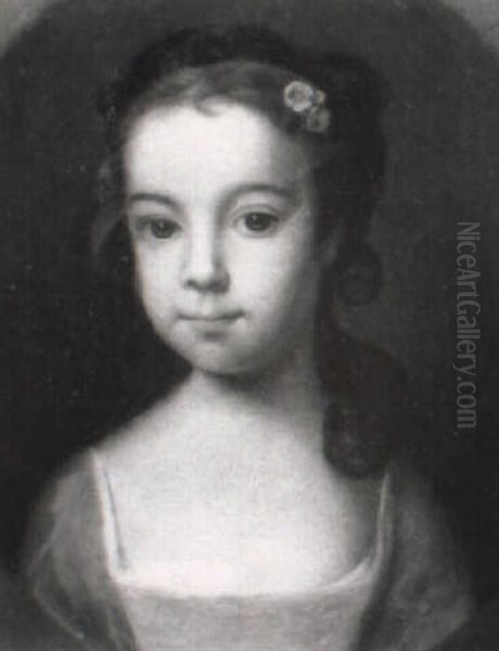 Portrait Of A Young Girl, Small Head And Shoulders, With A Flower In Her Hair - view 1