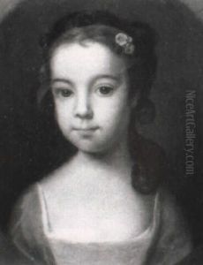 Portrait Of A Young Girl, Small Head And Shoulders, With A Flower In Her Hair by Philip Mercier