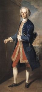 Portrait Of A Gentleman In Blue Coat And Red Britches